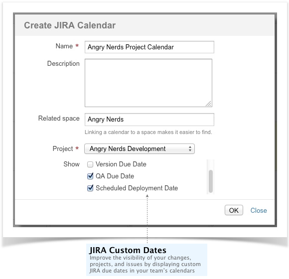 Team Calendars Create Jira Dialog
