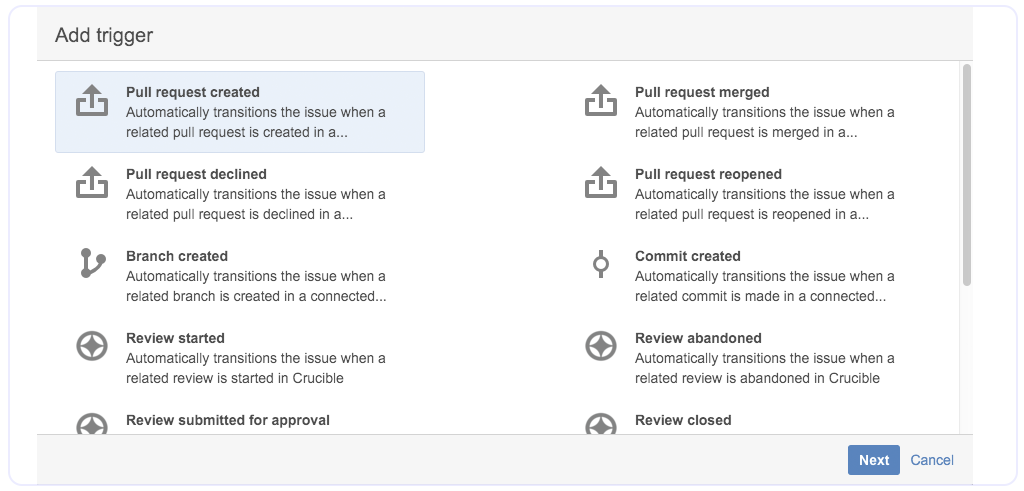 Automatic workflow triggers in JIRA Software and Bitbucket