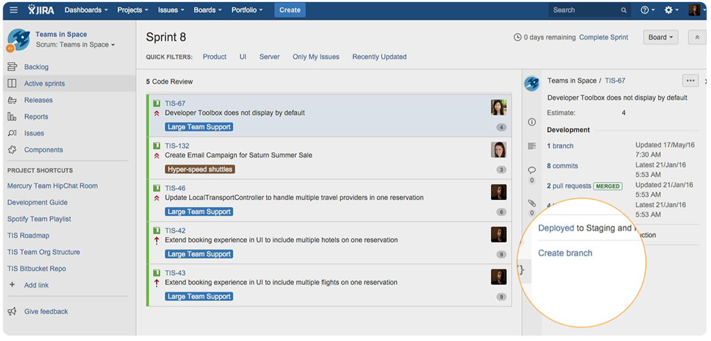 Create branches with JIRA Software and Bitbucket