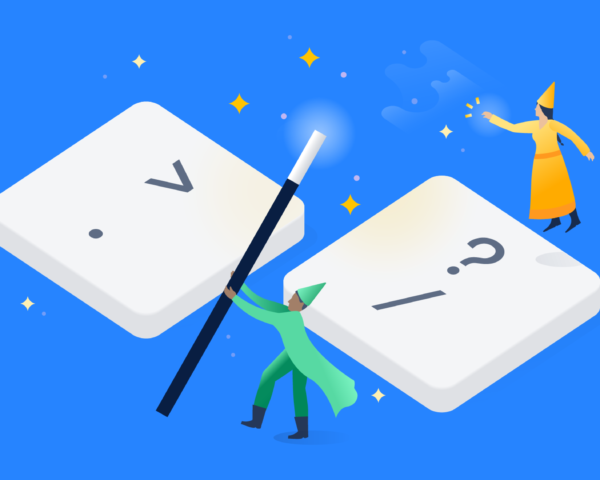 An illustration to represent the power of Jira shortcuts showing two wizards and a magic wand.