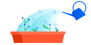 Watering can showering little plants