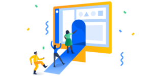 Happy little people on boarding into a confluence page