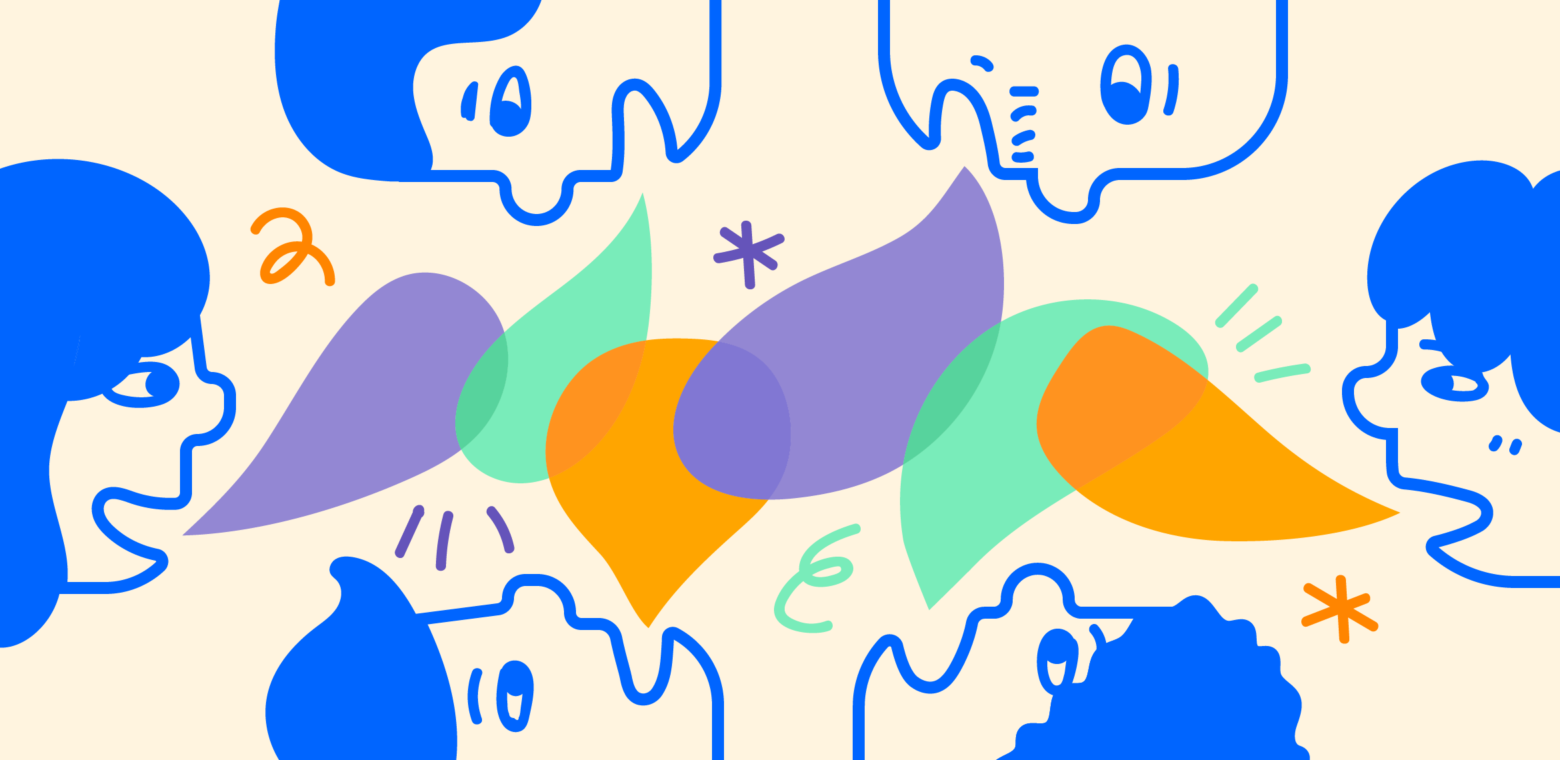 Illustration of faces with speech bubbles