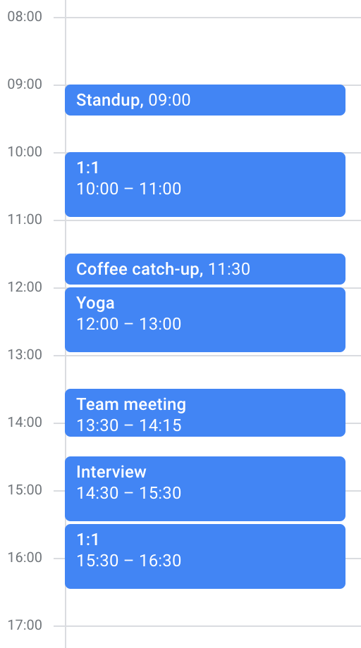 Screenshot of a disorganized daily schedule