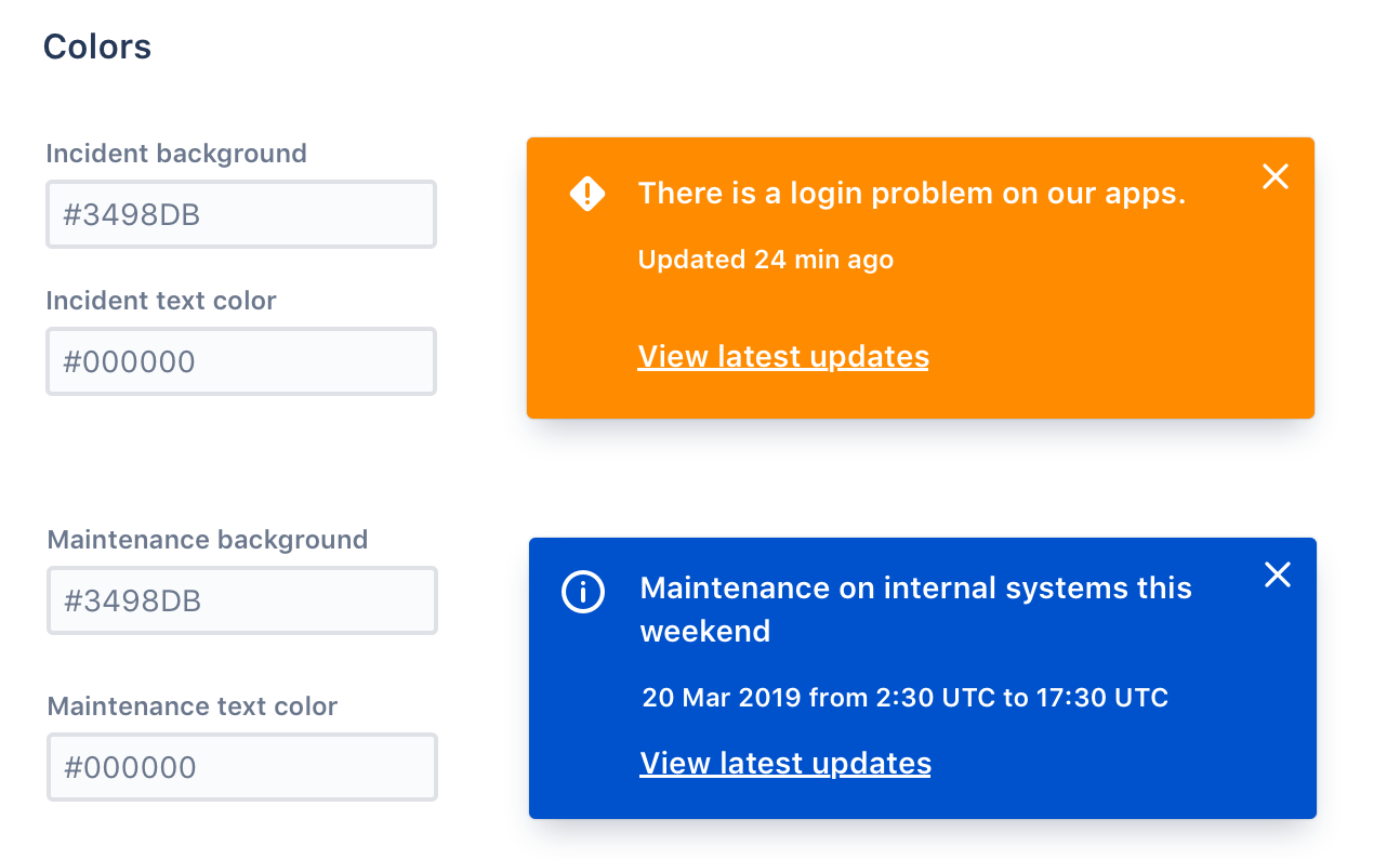 customized colors for incident and maintenance widgets