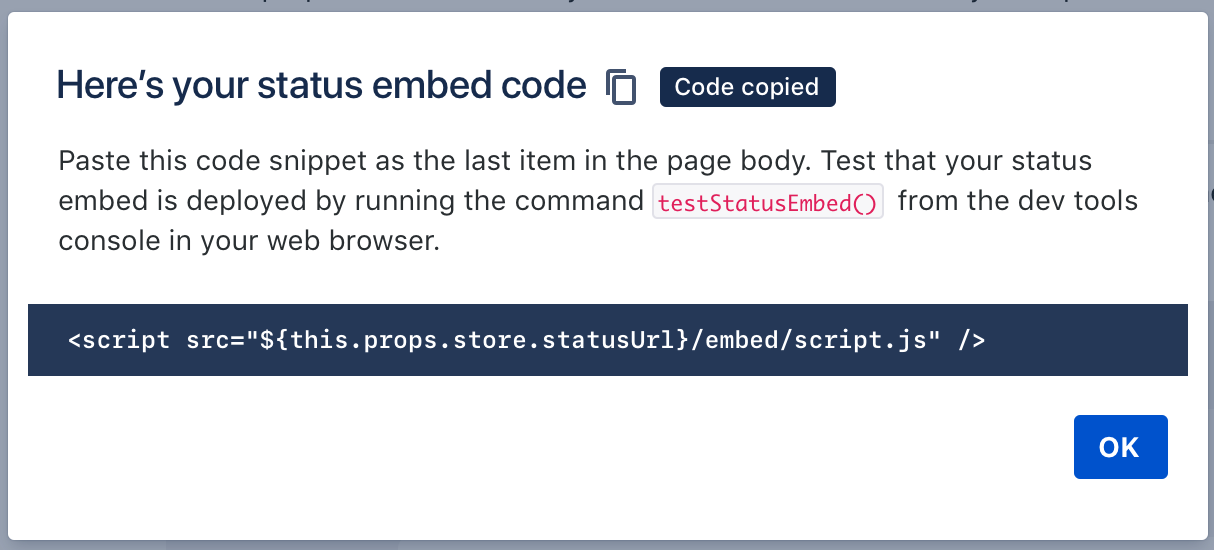 status embed code snippet