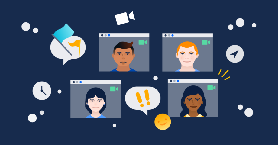 Illustration of several people in video chat windows
