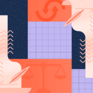 Illustration depicting fanciful ledgers charts and quills