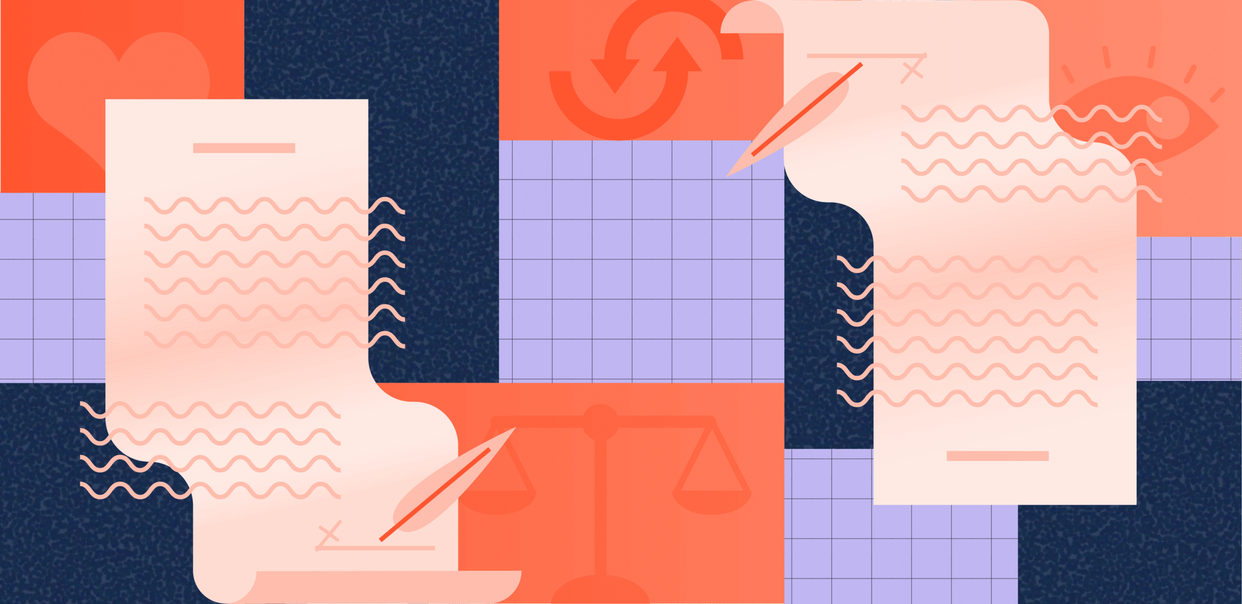 Illustration depicting fanciful ledgers charts and quills