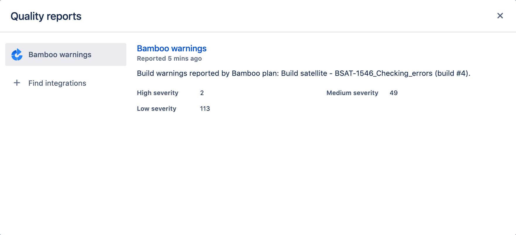 screenshot of Bamboo code quality report