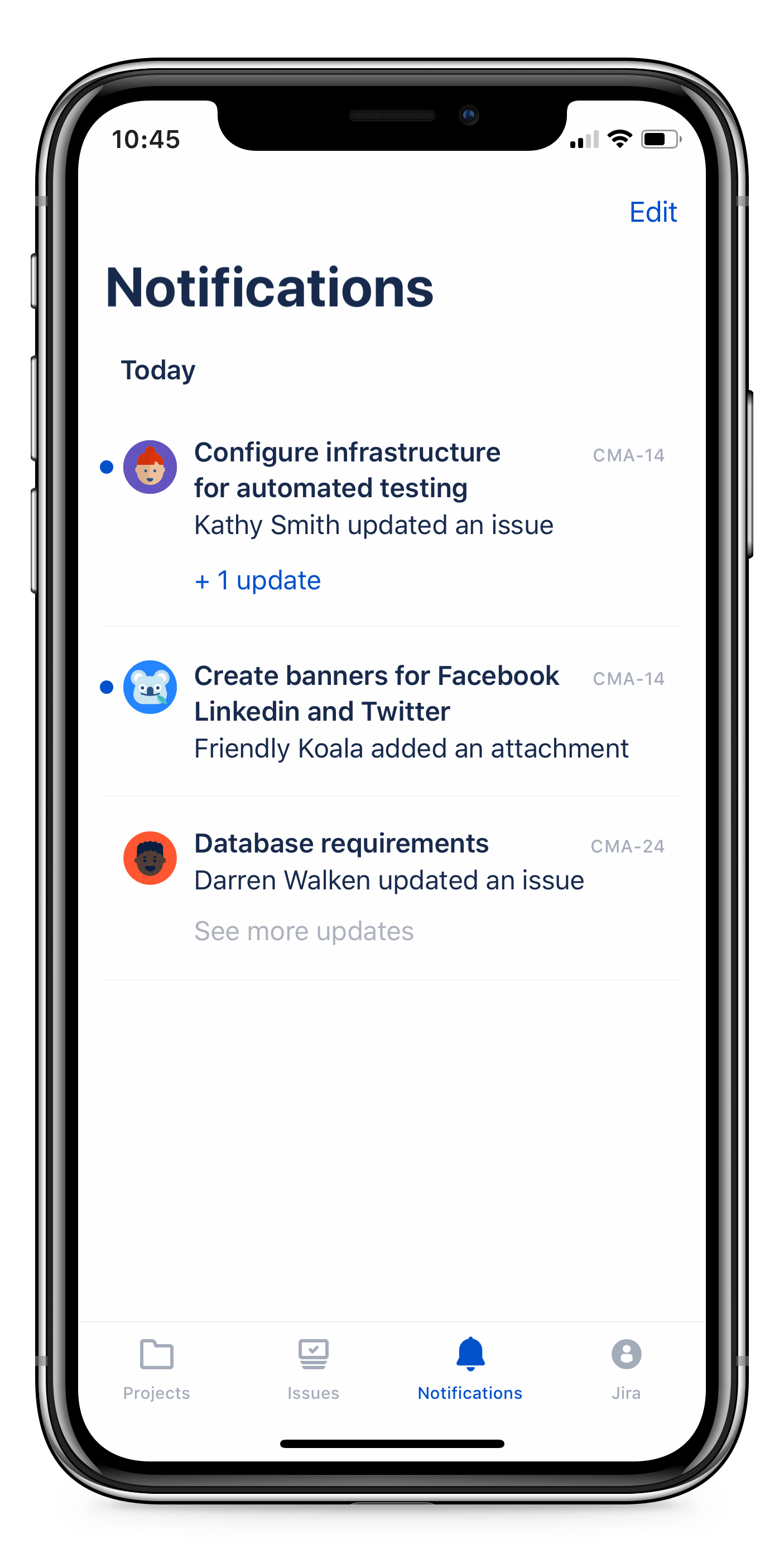 notifications in Jira mobile app