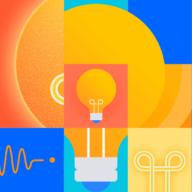 cubist-style illustration of lightbulbs and wires