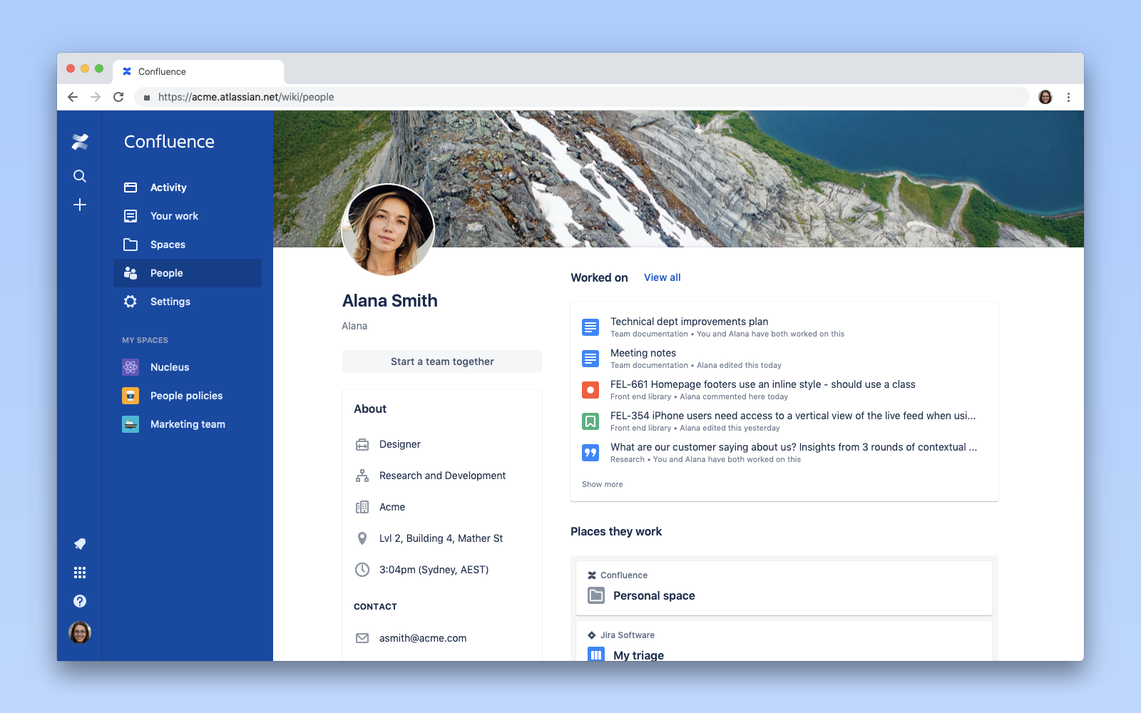 screenshot of people profile in confluence