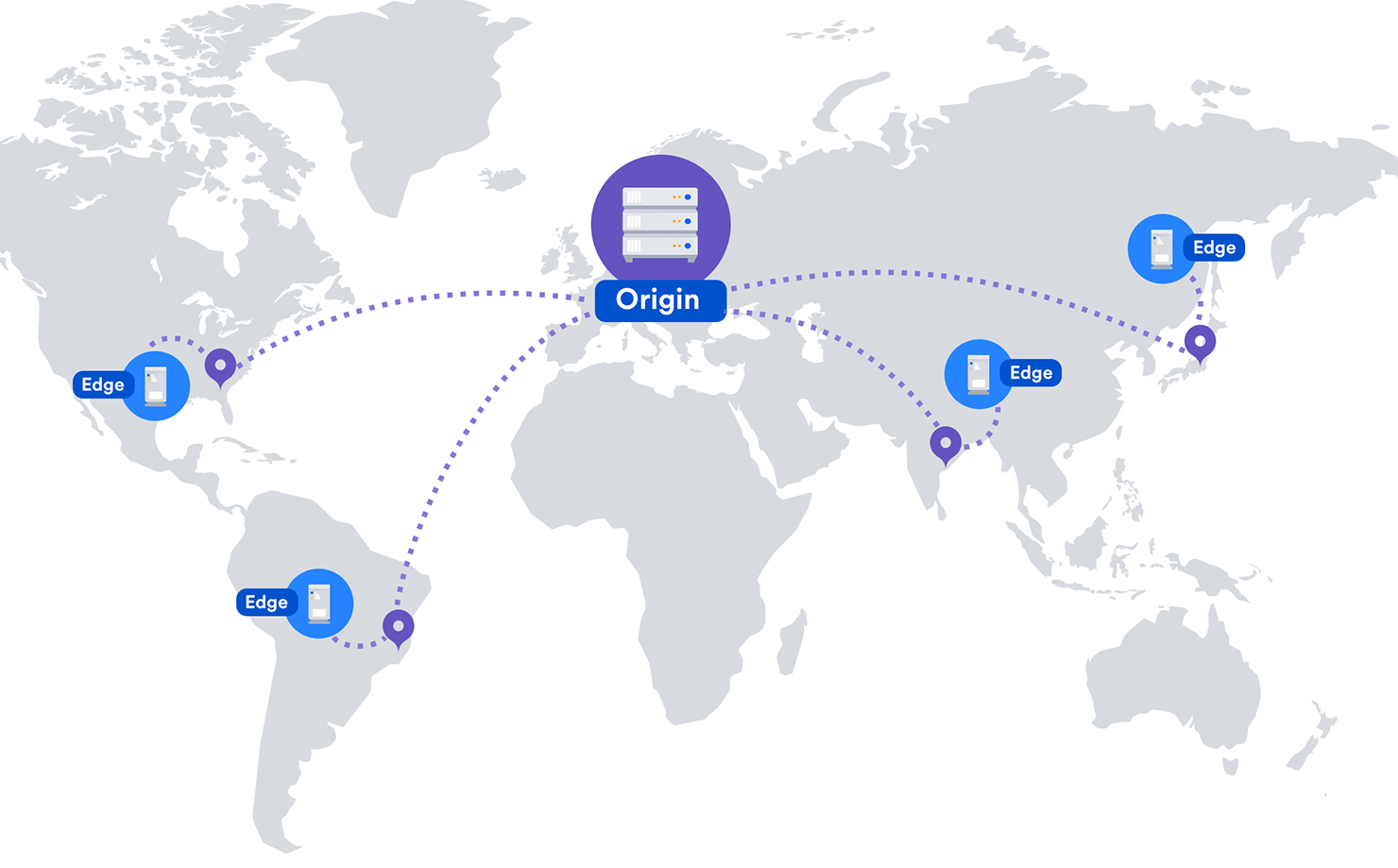 visual of a content delivery network showing distribution across a world map