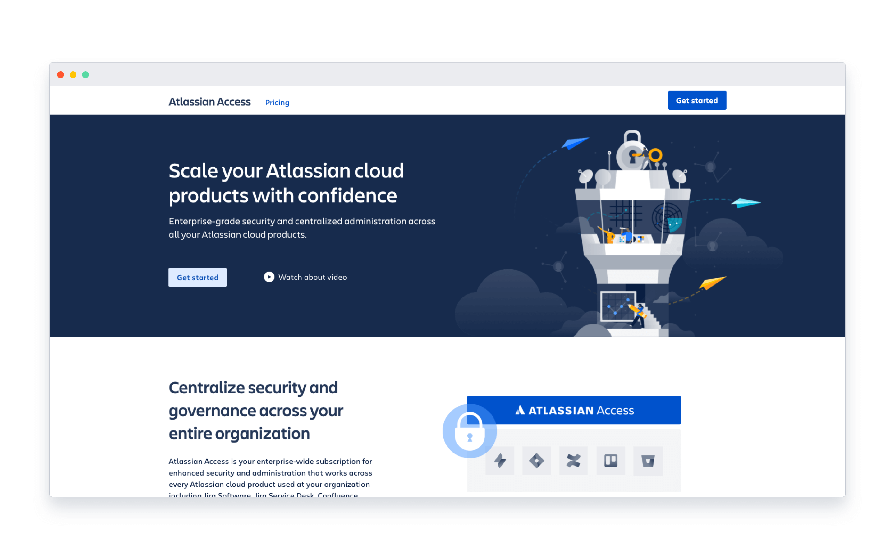 A webpage example of Atlassian Access with robust security features