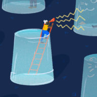 An illustration of people an information stuck in silos