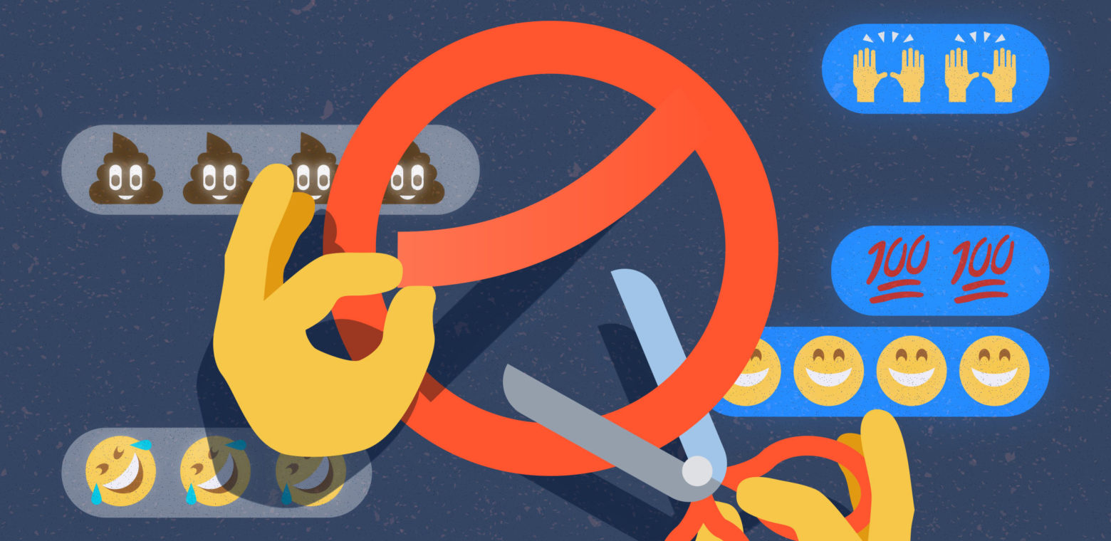 illustration of a "prohibited" sign laid over emojis