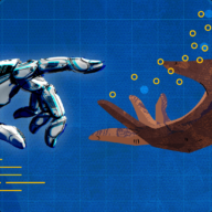 an illustration of robot and human hands