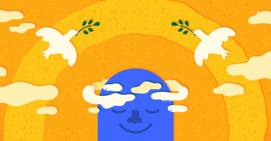 Character thinking peaceful thoughts through daily affirmations