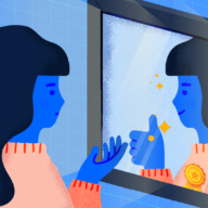 illustration of a woman looking at herself in a mirror
