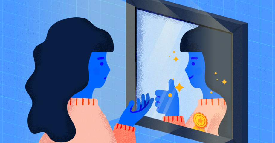 illustration of a woman looking at herself in a mirror