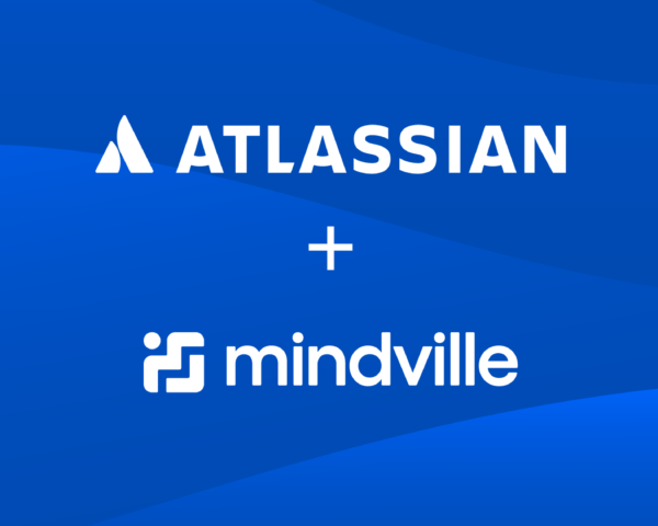 Atlassian and Mindville logos on a blue background
