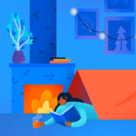 illustration of a person on staycation camping in their living room