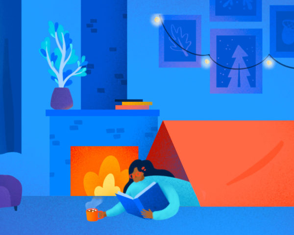 illustration of a person on staycation camping in their living room