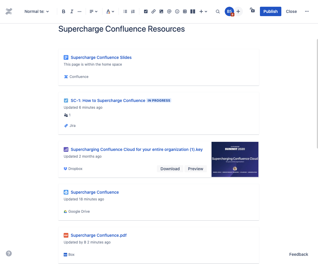 Smart links in Confluence