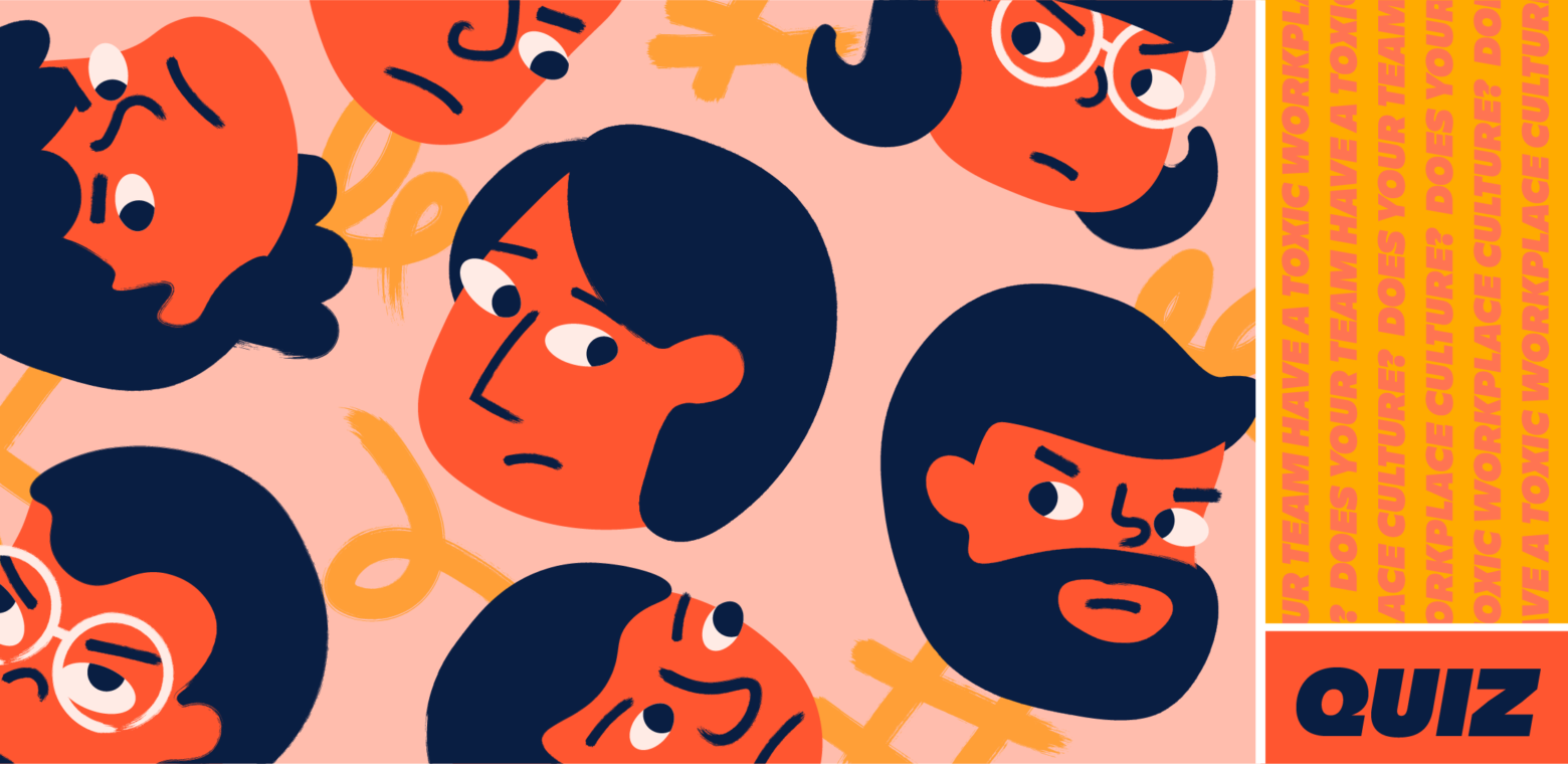 Illustration with sour-looking faces on a solid background