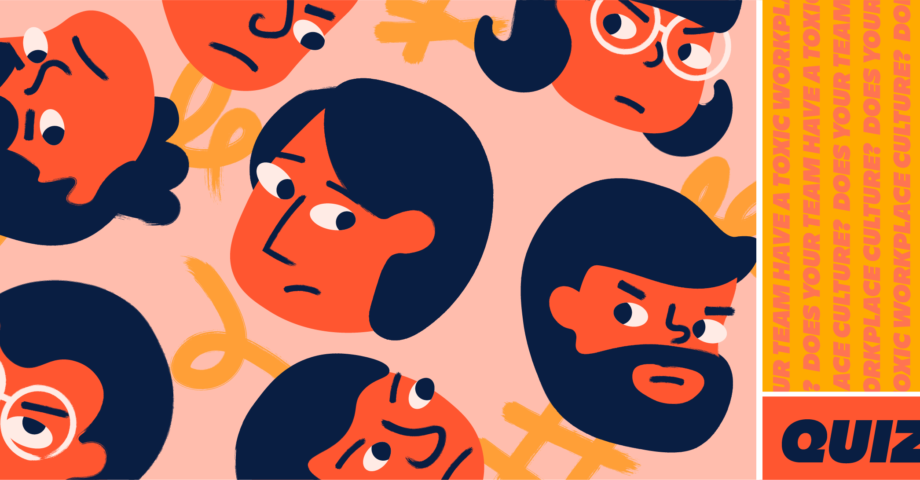 Illustration with sour-looking faces on a solid background