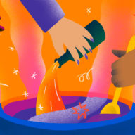 Hands pouring ingredients into a cauldron, illustrating mixing ingredients of high-performing teams