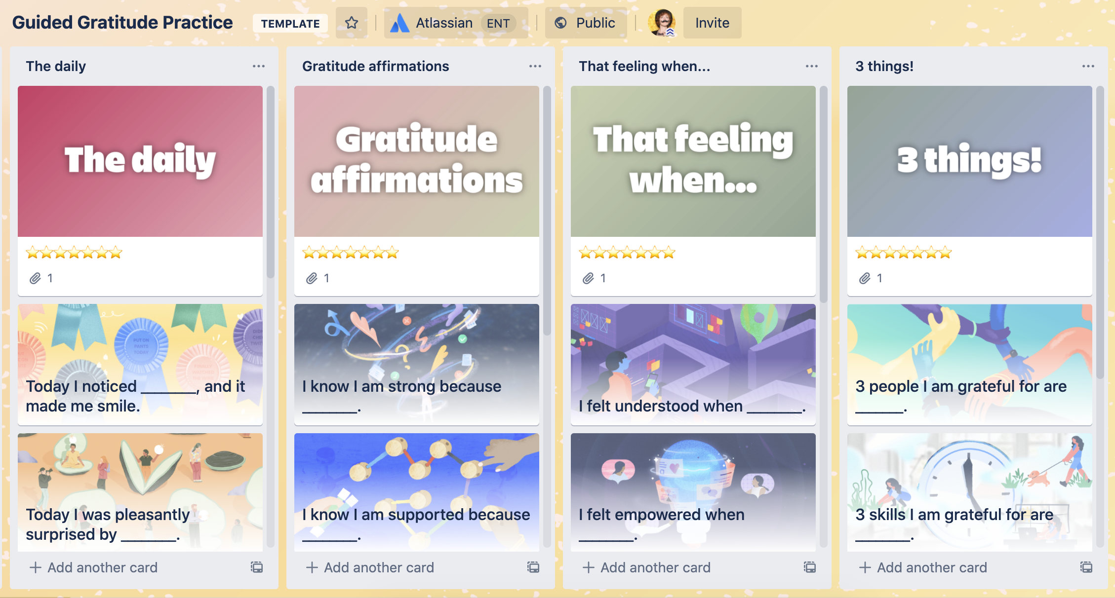 Screenshot of the Guided Gratitude Practice template for Trello