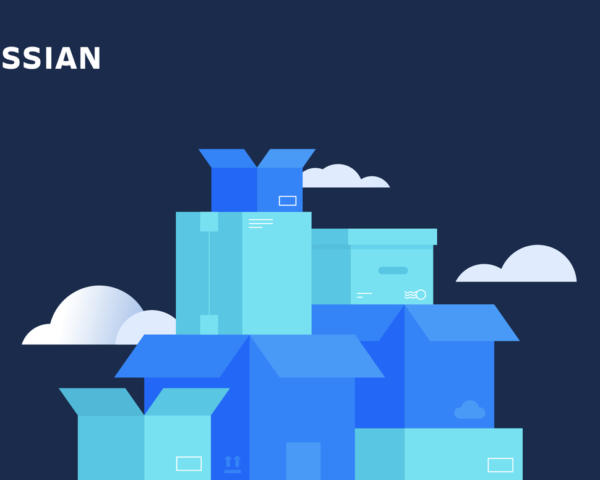 boxes pilled up with clouds in sight