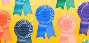 Prize ribbons denoting silver linings of 2020