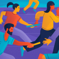 Illustration of runners in a relay race, demonstrating performance management