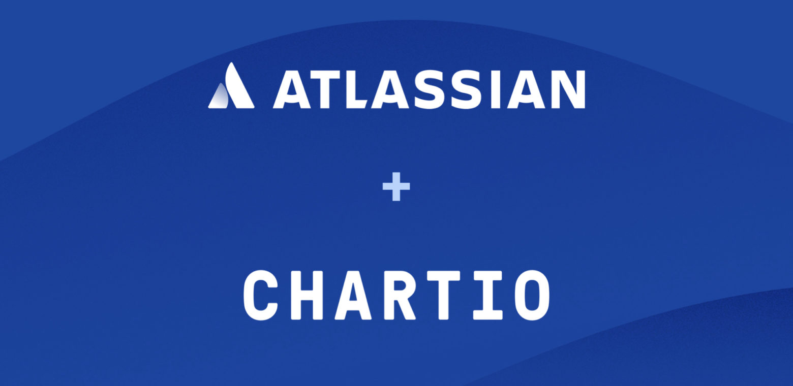 Atlassian and Chartio ogos on a blue background