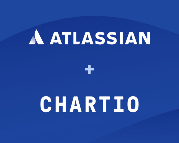 Atlassian and Chartio ogos on a blue background