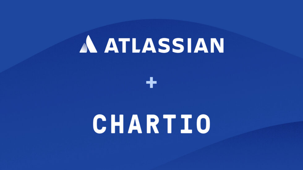 Atlassian and Chartio ogos on a blue background