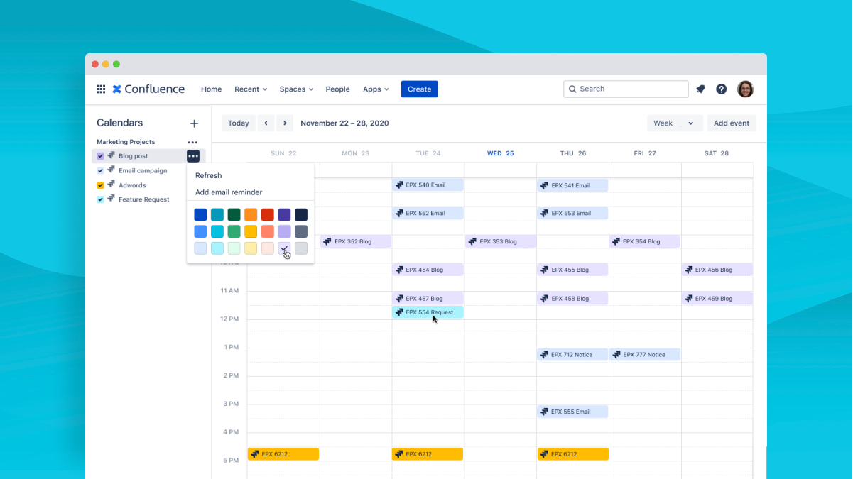 Manage your email marketing calendar with Confluence Team Calendars