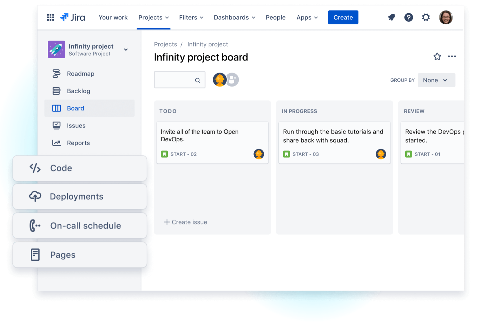 Screenshot of DevOps integrations inside Jira