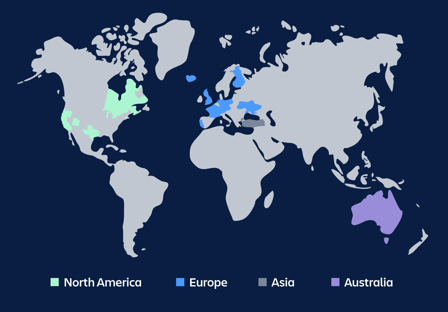 Map showing Atlassian Ventures' investments in North America, Europe, Asia, and Australia. 