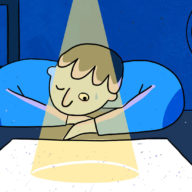 illustration of a person with their head down on their desk, looking anxious