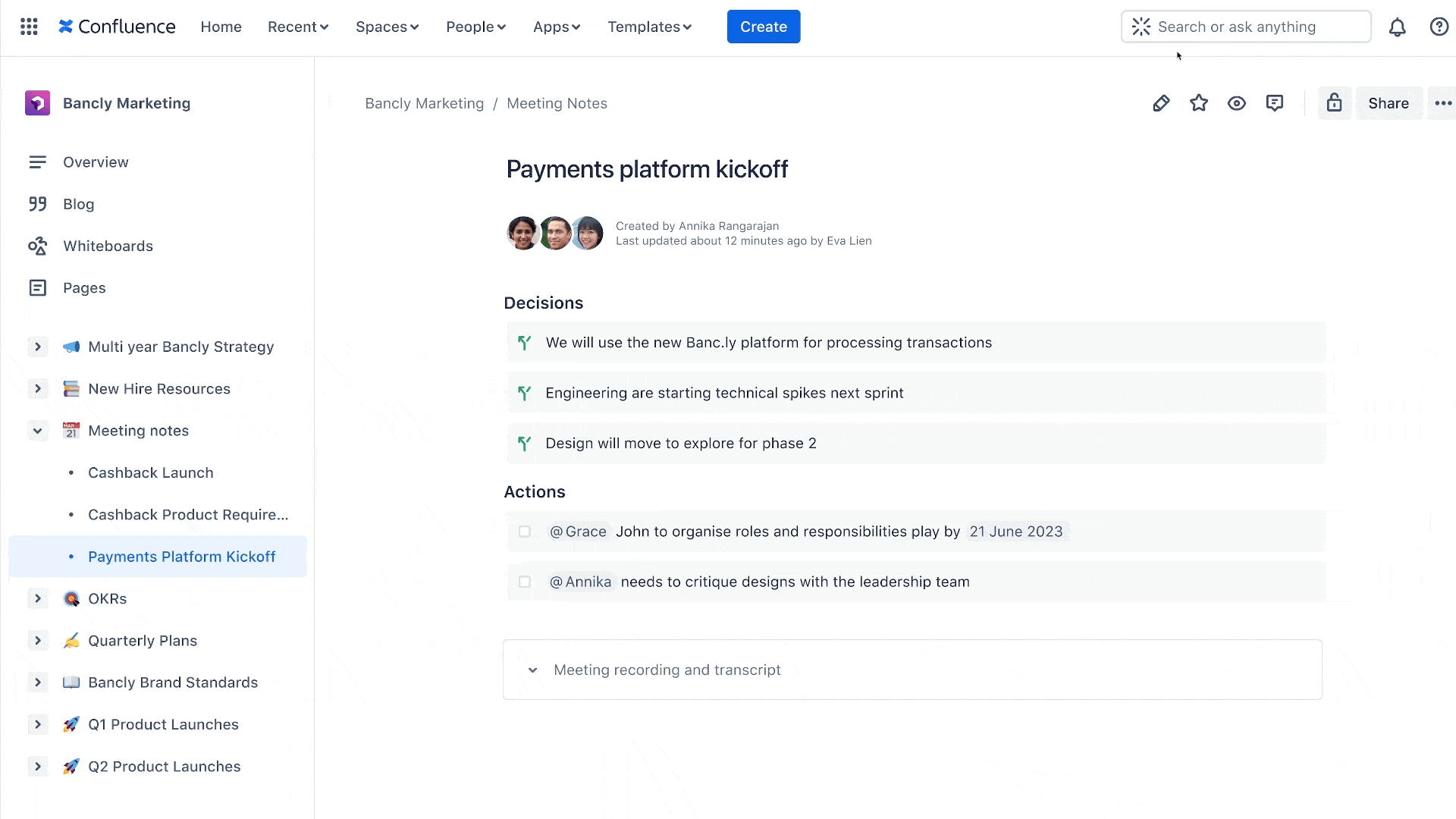 Atlassian Intelligence gives an instant answer to a question, based on content in a plan in Confluence