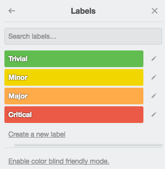 Labels for bug tracker Trello board