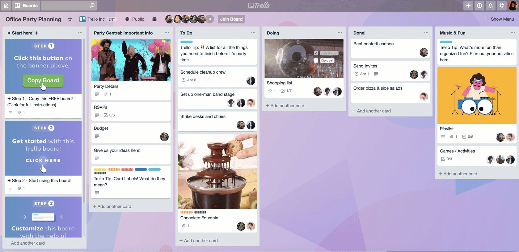 Trello Office Party Planning Board