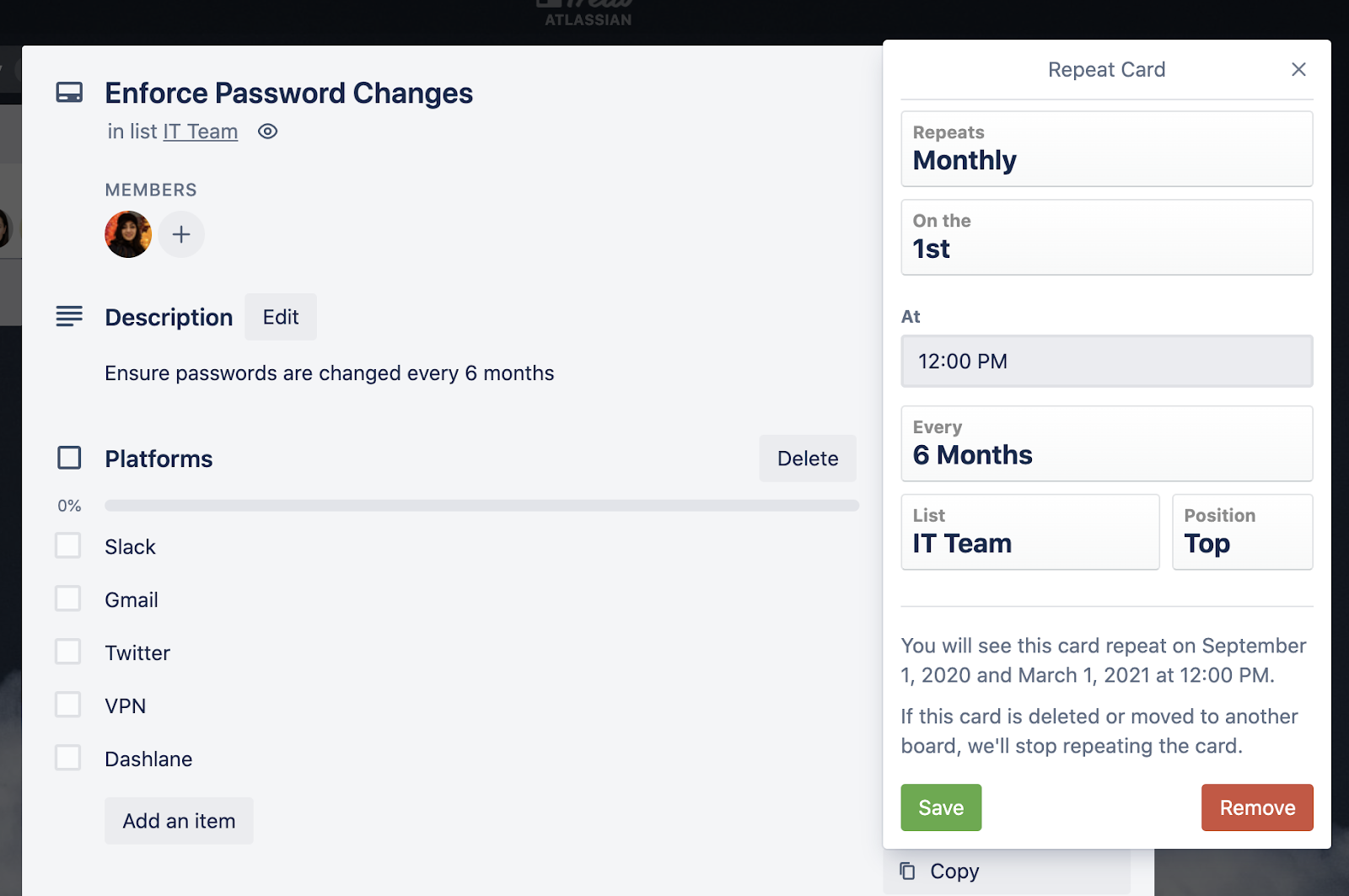 enforce password changes IT Trello card