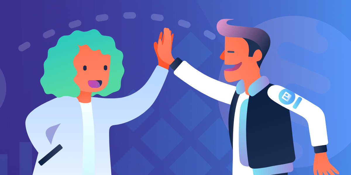 illustration of two people feeling confident at work and giving one another a high-five