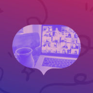 Image of a chat bubble superimposed onto a laptop screen