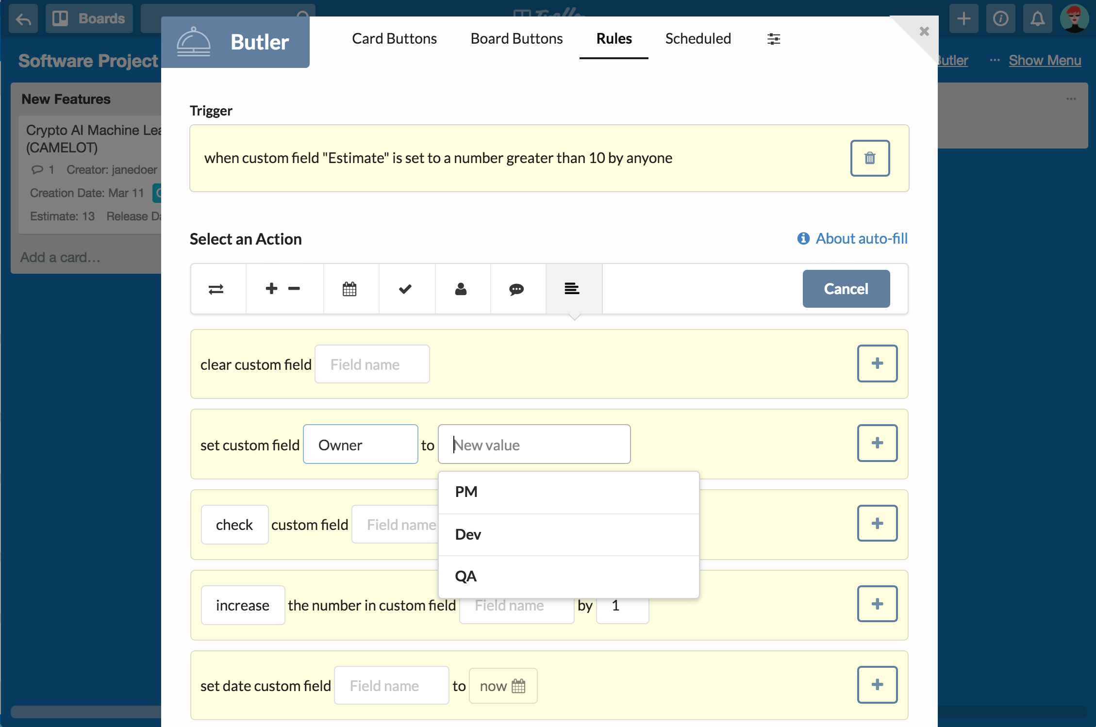 How to use Butler with Custom Fields in Trello